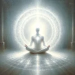 DALL·E 2024-03-21 22.43.51 – An oil painting depicting White Light Meditation. This serene and spiritual scene is set in a peaceful, softly lit space, perhaps a quiet room or a se